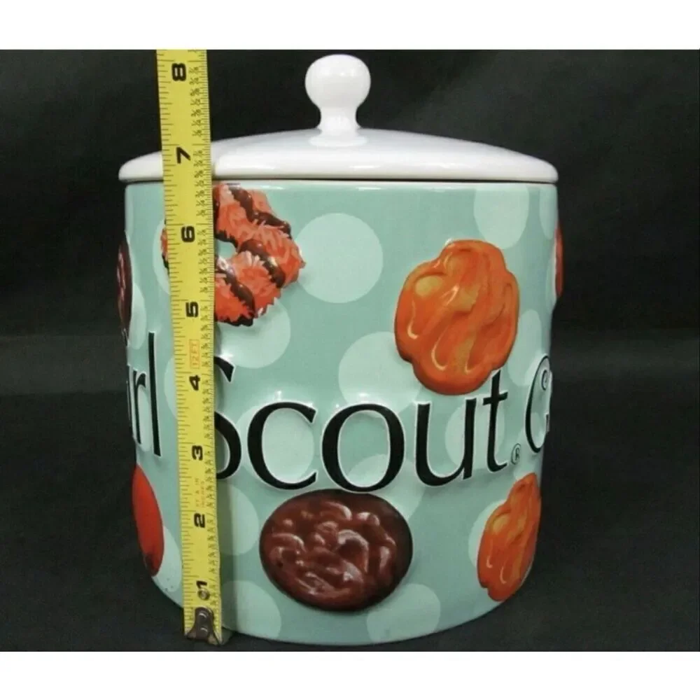 Y2K I Love Girl Scout Cookies Ceramic Jar With Lid Blue 3D Cookie Favorites 2006